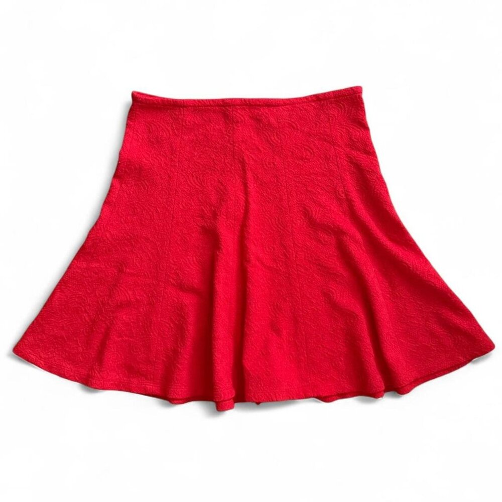 Guess Red Patterned Mini Short A-Line Circle Skater Skirt with Silver Zipper XS